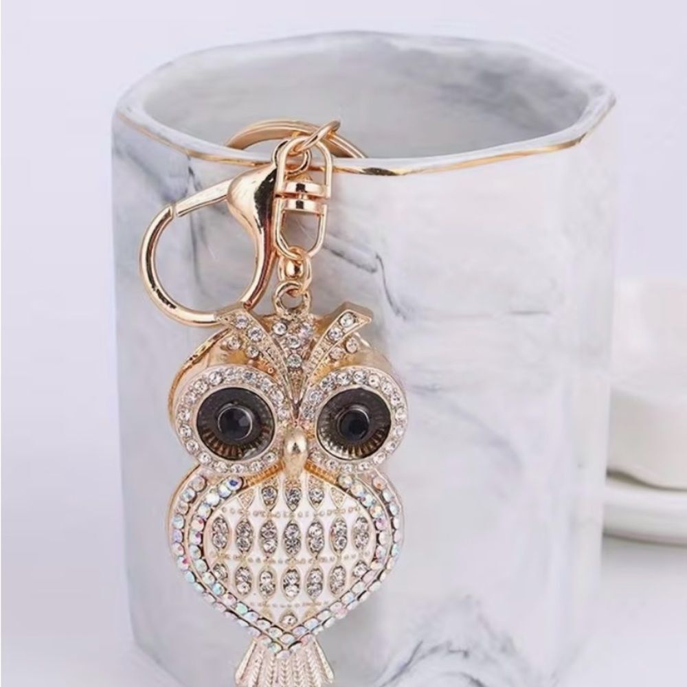 🦉 Elegant Sparkling Multi Crystal Gold and Silver Owl Keychain 🦉